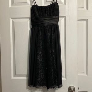 Size S, Black satin and lace, thin strap dress.
